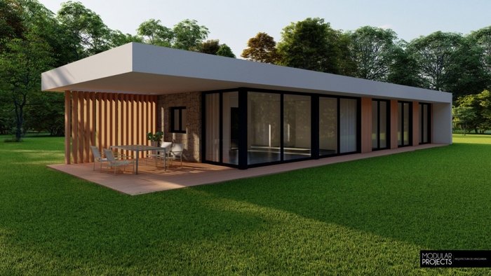 casa modular una planta con pequeño porche