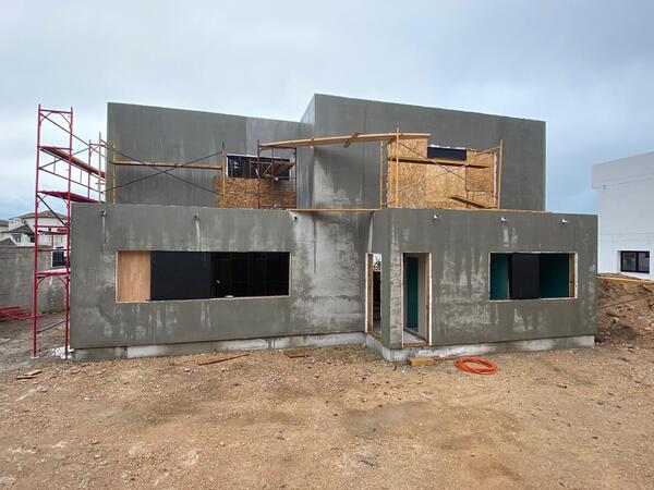 montaje de pladur externo de fachada después de arriostrar
